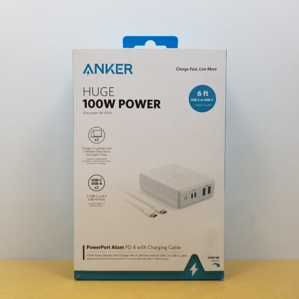 ANKER PowerPort Atom PD 100W USB-C PD and USB C to C Cable 6ft - White